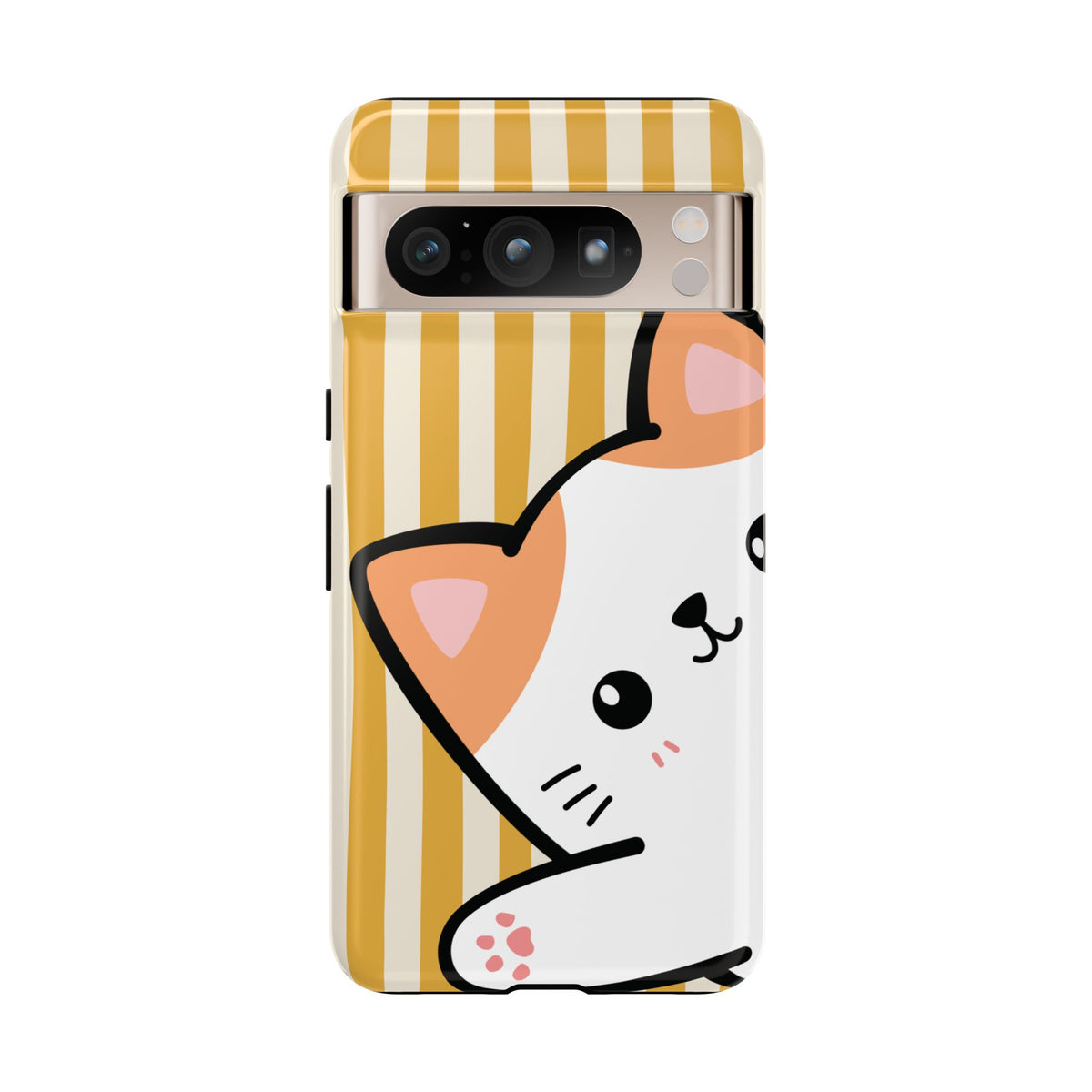 Playful Peakaboo Cat with Yellow Stripe Pattern Phone Case - Yellow Phone Case - Google Pixel 8 Pro / Glossy