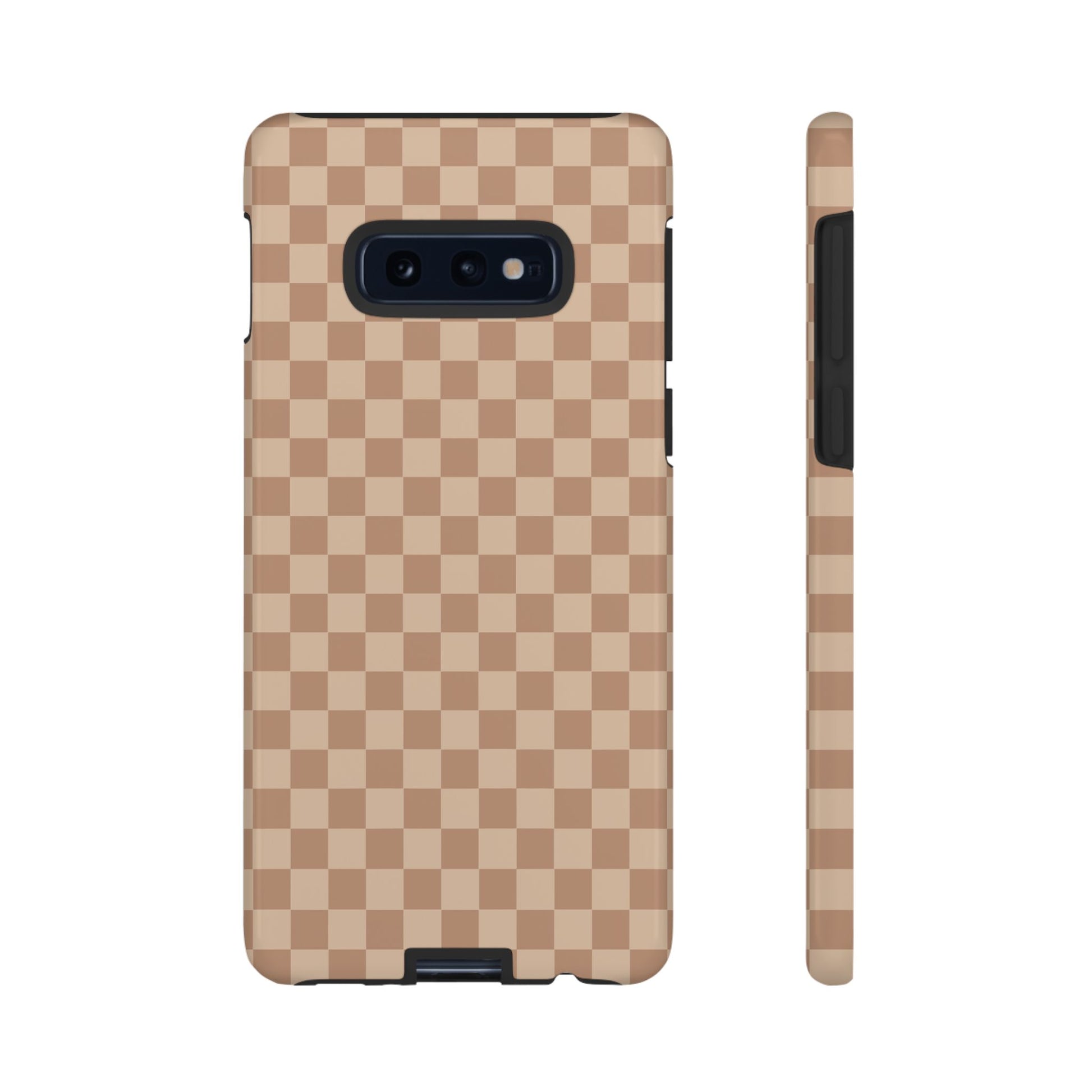 Samsung Galaxy S10E / Glossy Phone Case - ’Bold Tan Checkered Pattern’ Phone Case
