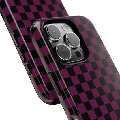 Trendy Plum & Black Small Checked Pattern Phone Case - Purple Phone Case