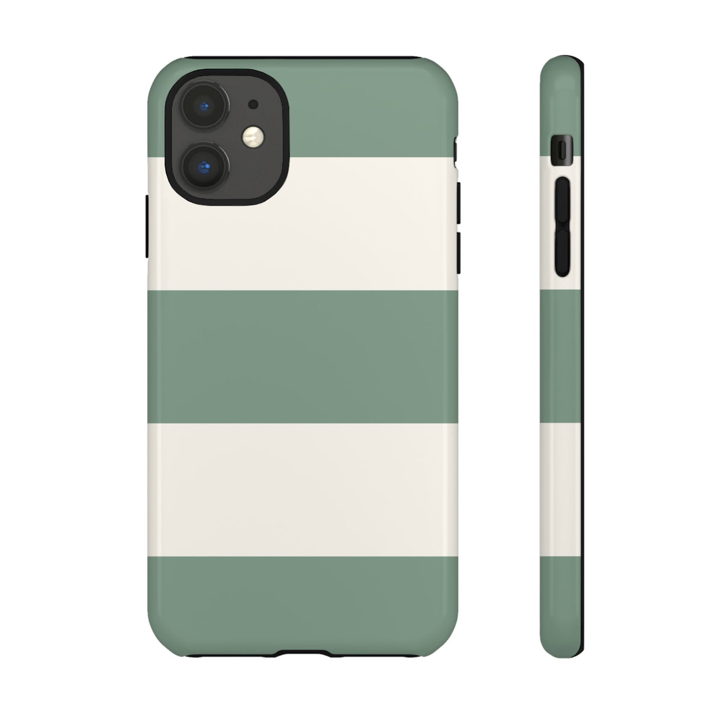 iPhone 11 / Glossy Phone Case - Green & White Horizontal Stripe Pattern Phone Case