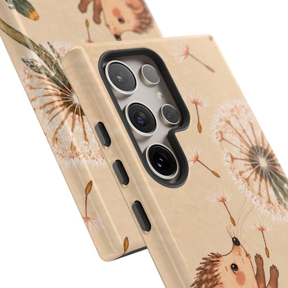 Whimsical Cream Hedgehog and Dandelion Phone Case - White Phone Case