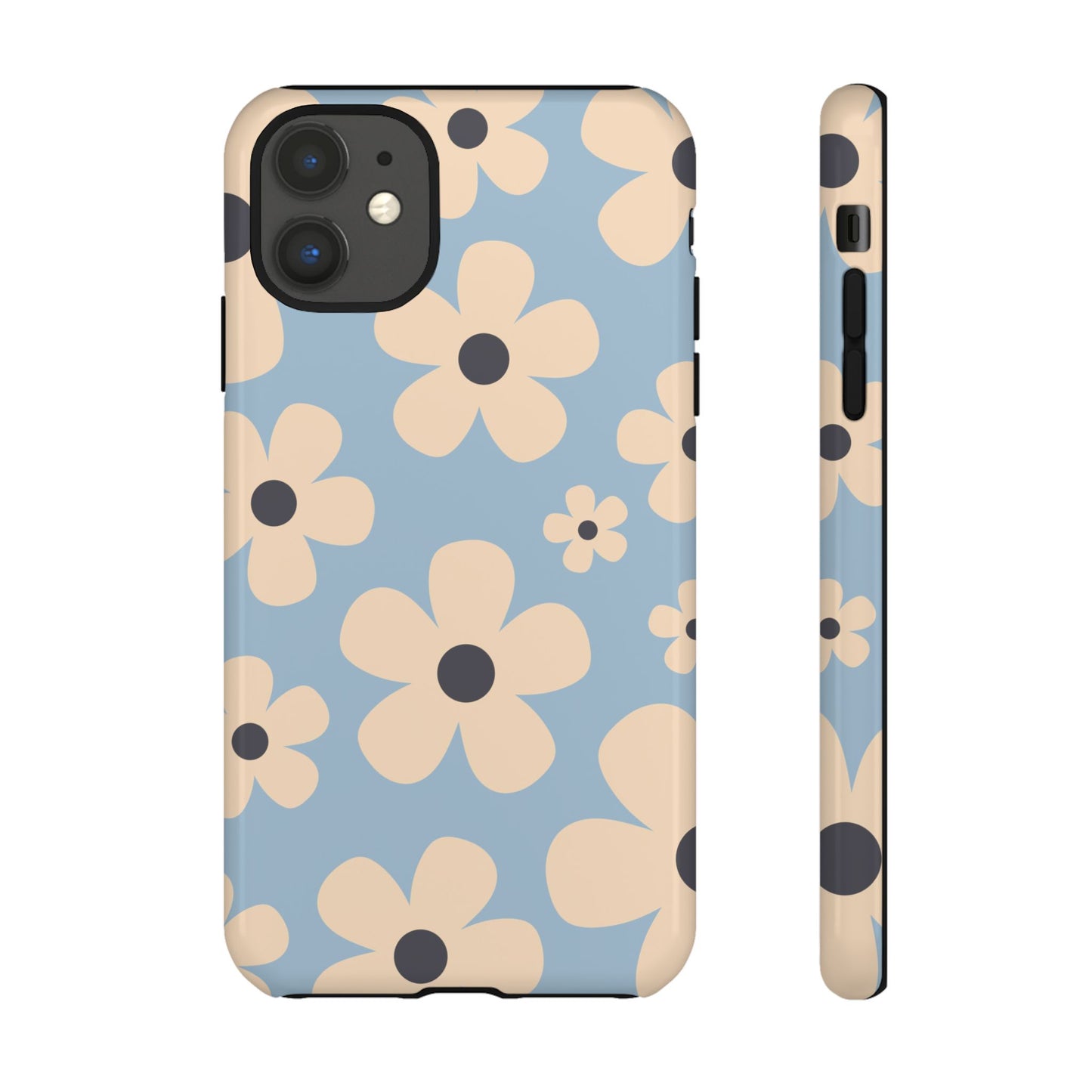 iPhone 11 / Glossy Phone Case - Cute Light Blue & Cream Daisy Pattern Phone Case