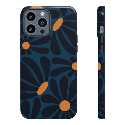 iPhone 13 Pro Max / Glossy Phone Case - ’Dark Blue & Orange Daisy Pattern’ Phone Case