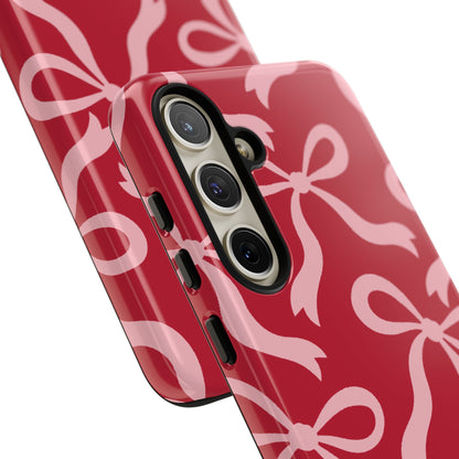 Bold Raspberry Red and Blush Pink Bow Pattern Phone Case - Red Phone Case