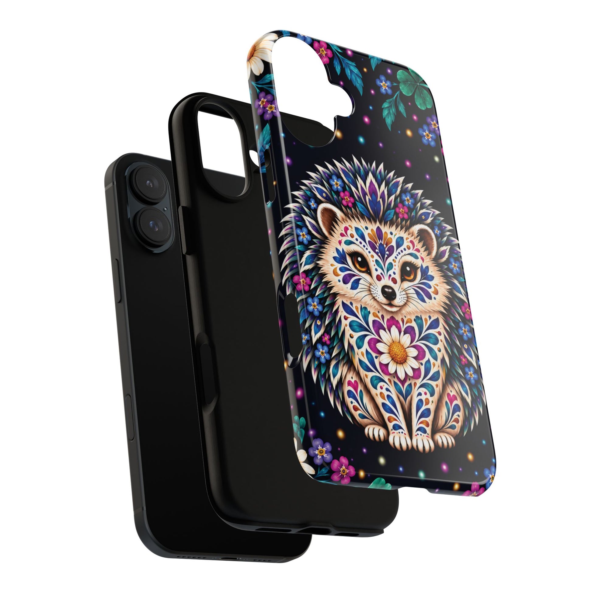 Vibrant Purple and Teal Calavera Hedgehog Phone Case - Multicolor Phone Case