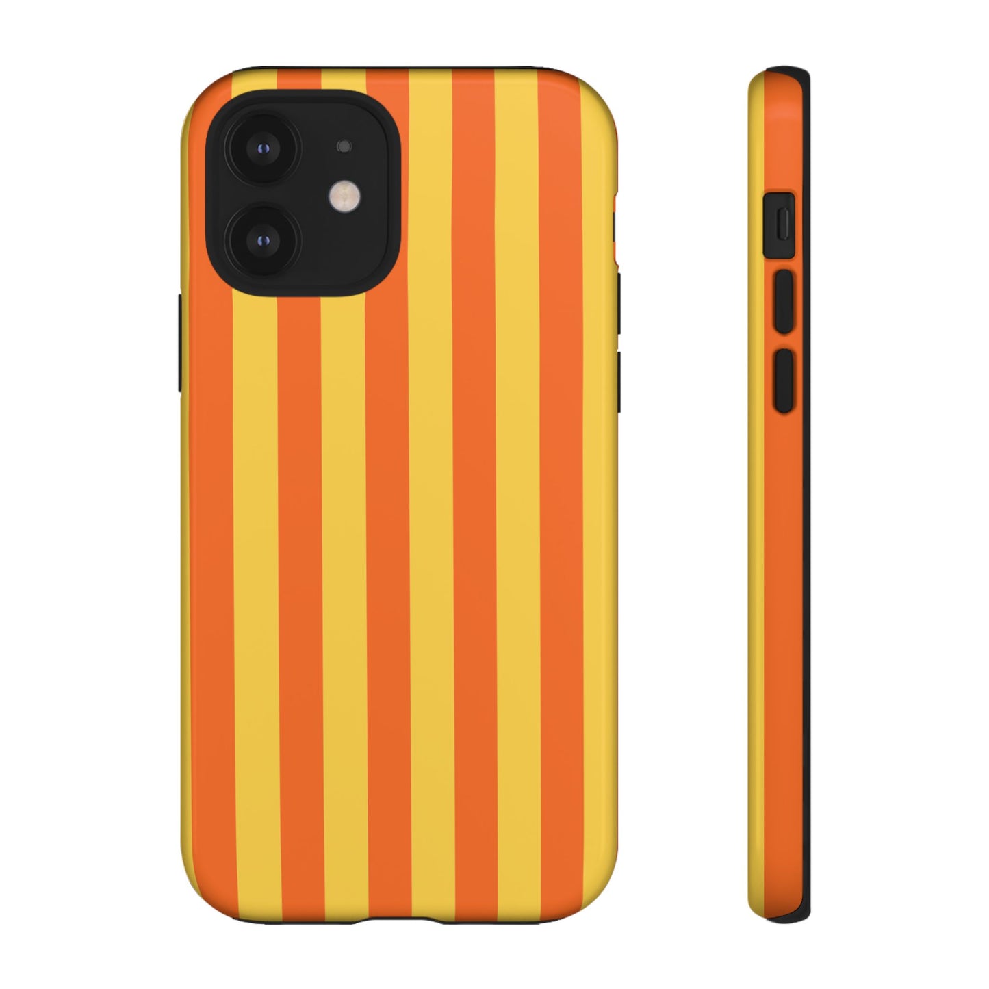 iPhone 12 / Glossy Phone Case - Trendy Orange & Yellow Stripe Pattern Phone Case