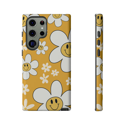 Fun Retro Daisy Pattern with Yellow Background Phone Case - Yellow Phone Case - Samsung Galaxy S23 Ultra / Glossy
