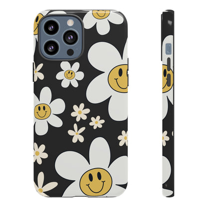 Fun Retro Daisy Pattern with Dark Grey Background Phone Case - Grey Phone Case - iPhone 13 Pro Max / Glossy
