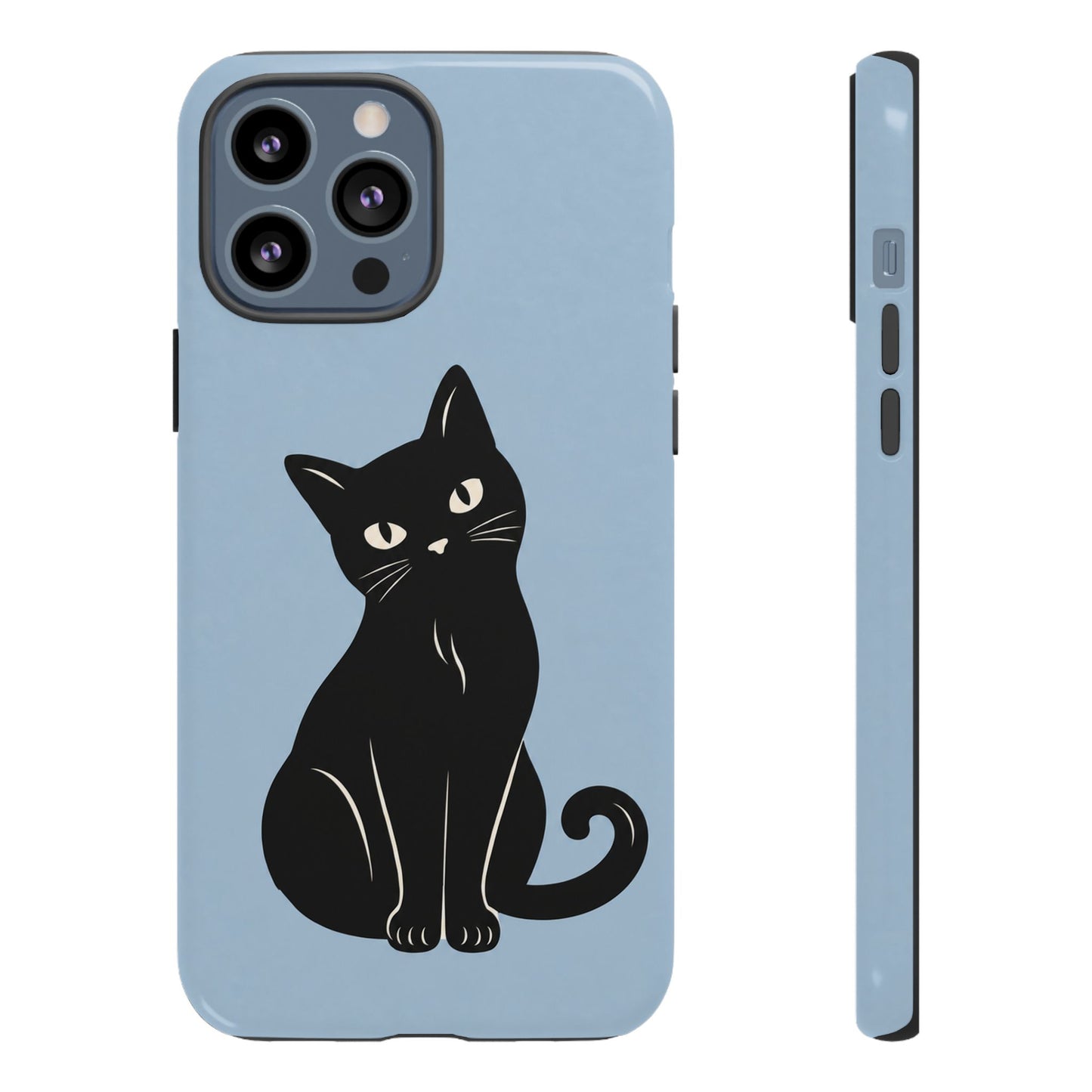 Minimalist Powder Blue & Black Cat Phone Case