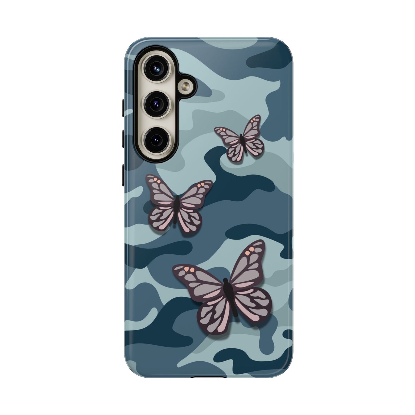 Dark Blue Butterfly Camo Phone Case - Blue Phone Case - Samsung Galaxy S24 Plus / Glossy