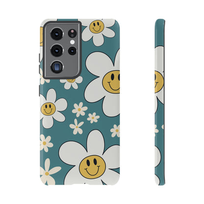 Fun Retro Daisy Pattern with Light Blue Background Phone Case - Blue Phone Case - Samsung Galaxy S21 Ultra / Glossy