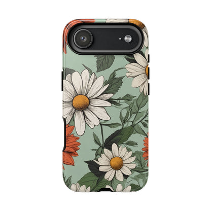iPhone 17 Air / Glossy Phone Case - Boho Chic Daisies Floral Pattern ’White & Orange’ Phone Case