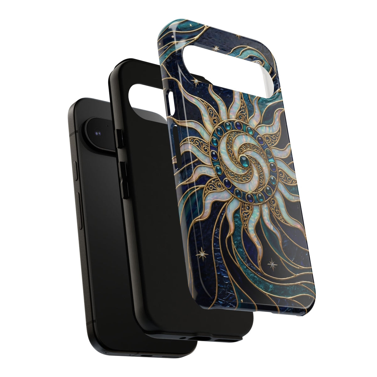 Elegant Teal & Gold Cosmic Sunburst Phone Case