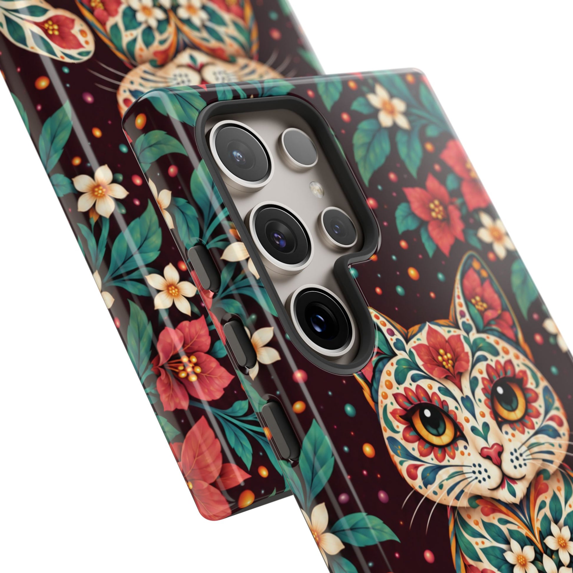 Vibrant Terracotta and Teal Calavera Cat Phone Case - Multicolor Phone Case