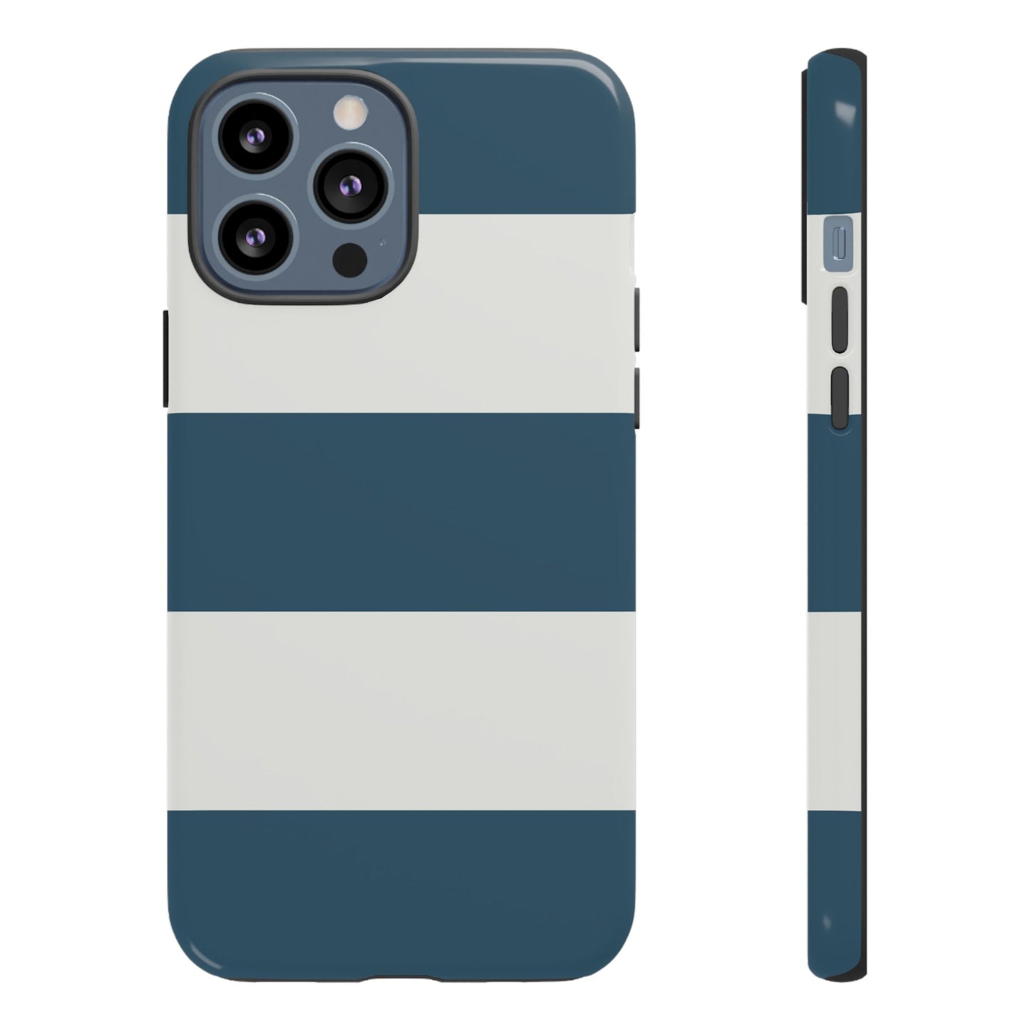 iPhone 13 Pro Max / Glossy Phone Case - Blue & White Horizontal Stripe Pattern Phone Case