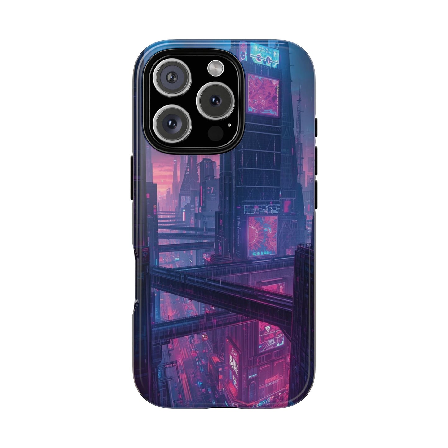 Neon Cyberpunk Megacity Sci-fi Phone Case - Blue Phone Case - iPhone 16 Pro / Glossy
