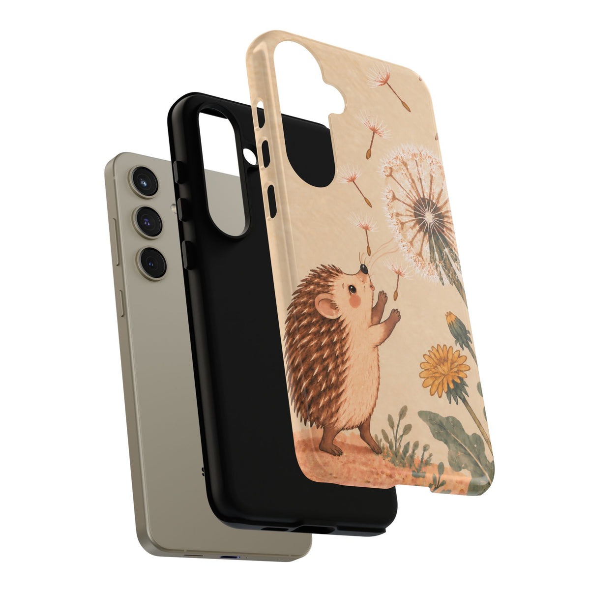 Whimsical Cream Hedgehog and Dandelion Phone Case - White Phone Case