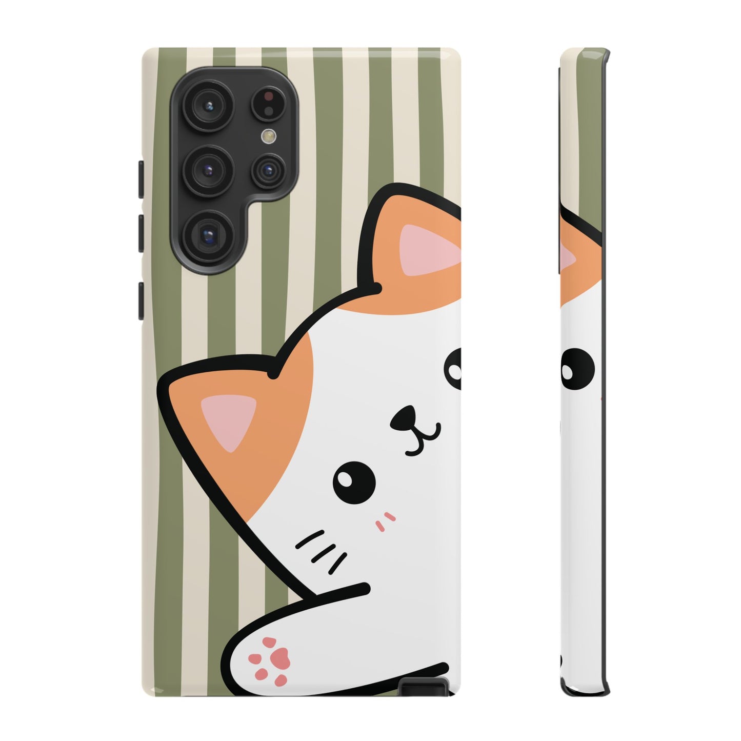 Samsung Galaxy S22 Ultra / Glossy Phone Case - Peakaboo Cat with Green Stripe Pattern Phone Case