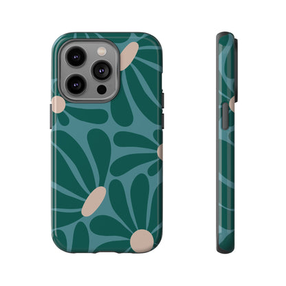 Retro Turquoise Daisy Pattern Phone Case - Green Phone Case - iPhone 14 Pro / Glossy