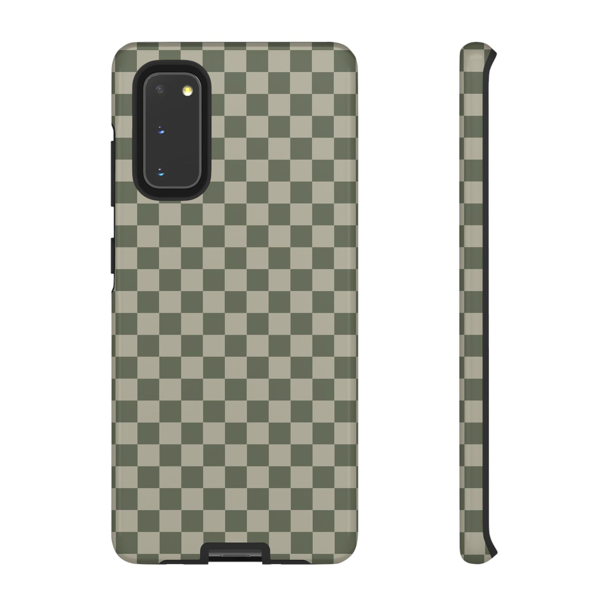 Samsung Galaxy S20 / Glossy Phone Case - ’Bold Olive Green Checkered Pattern’ Phone Case