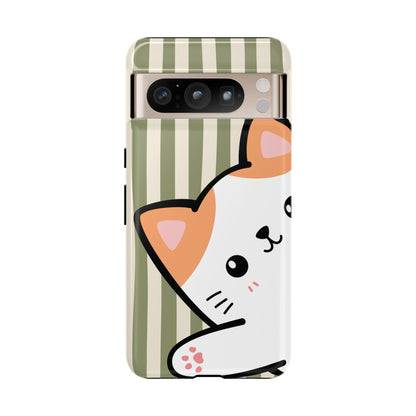 Google Pixel 8 Pro / Glossy Phone Case - Peakaboo Cat with Green Stripe Pattern Phone Case