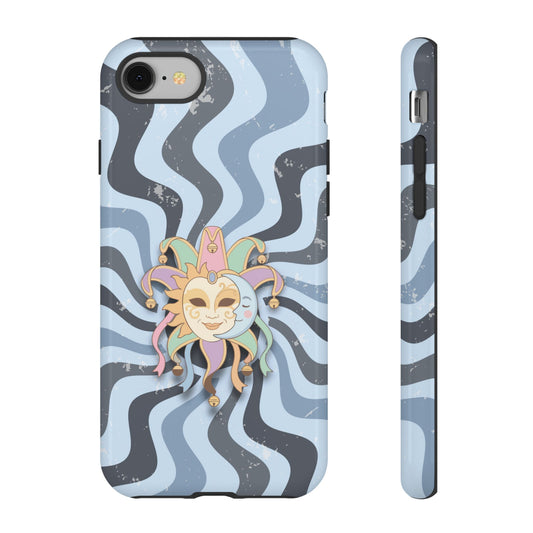 iPhone 8 / Glossy Phone Case - Sun & Moon Jester Mask – Blue Retro Wave Phone Case