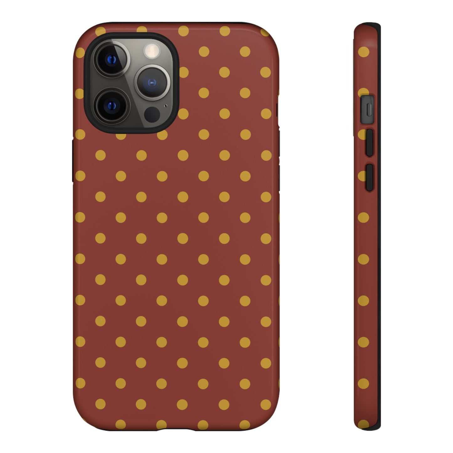 iPhone 12 Pro Max / Glossy Phone Case - Trendy Brown & Mustard Dot Pattern Phone Case