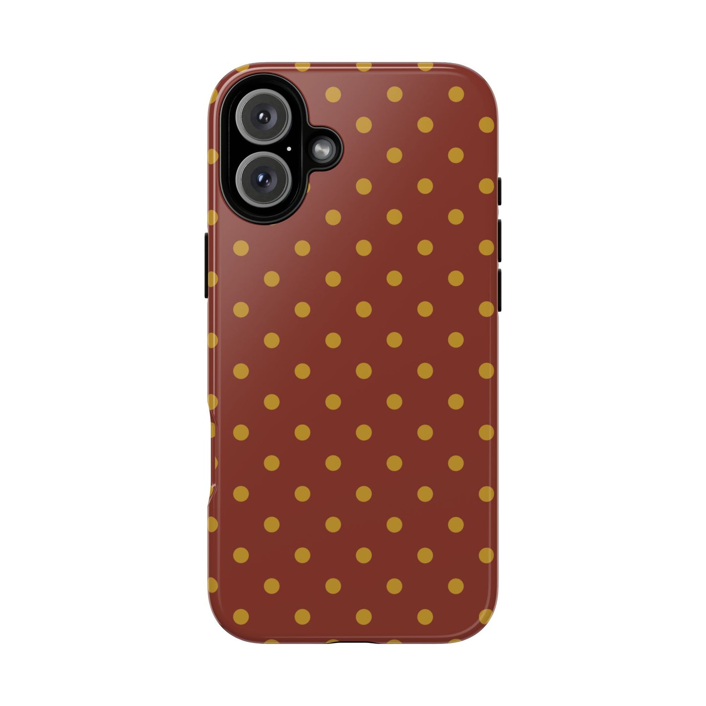 iPhone 16 Plus / Glossy Phone Case - Trendy Brown & Mustard Dot Pattern Phone Case