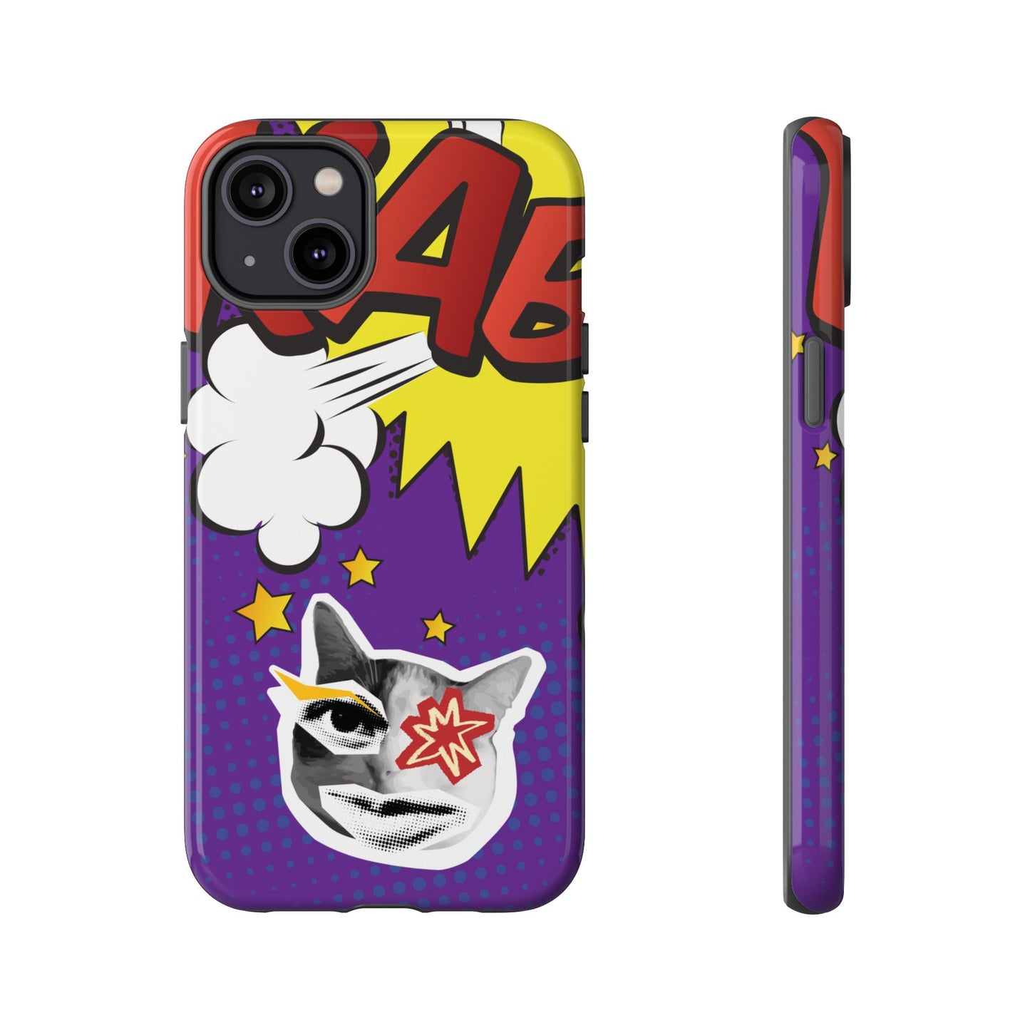 Bold Purple Pop Art Cat Phone Case - Purple Phone Case - iPhone 14 Plus / Glossy