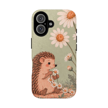 Whimsical Sage Green Hedgehog and Daisy Chain Phone Case - Green Phone Case - iPhone 16 / Glossy