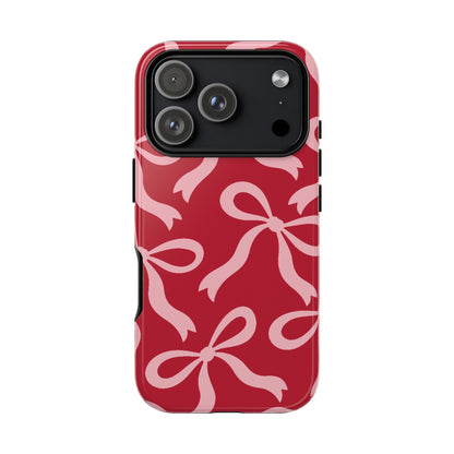 Bold Raspberry Red and Blush Pink Bow Pattern Phone Case - Red Phone Case - iPhone 18 Pro / Glossy