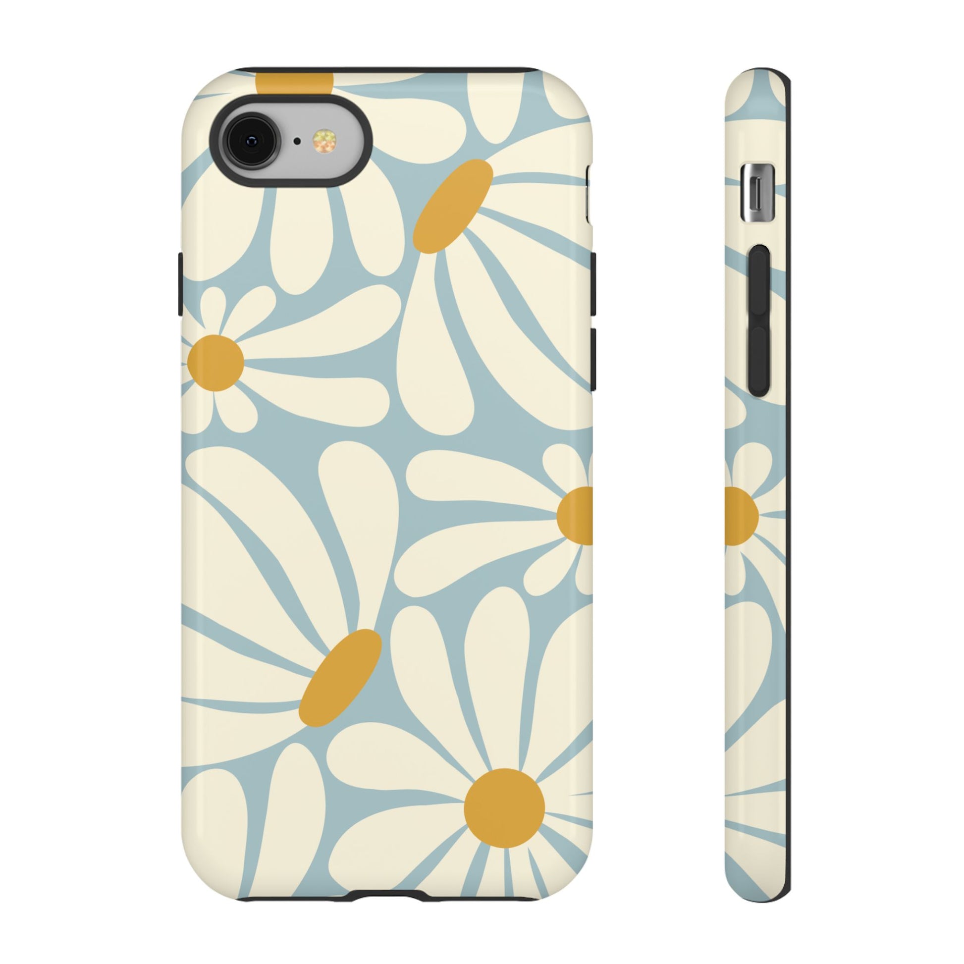 Retro Light Blue Daisy Pattern Phone Case - Blue Phone Case - iPhone 8 / Glossy