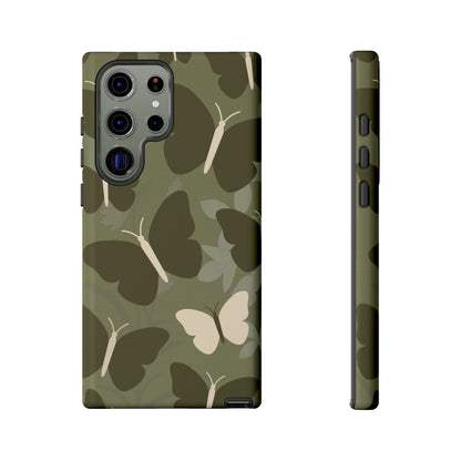 Minimalist Olive Green Butterfly Pattern Phone Case - Green Phone Case - Samsung Galaxy S23 Ultra / Glossy