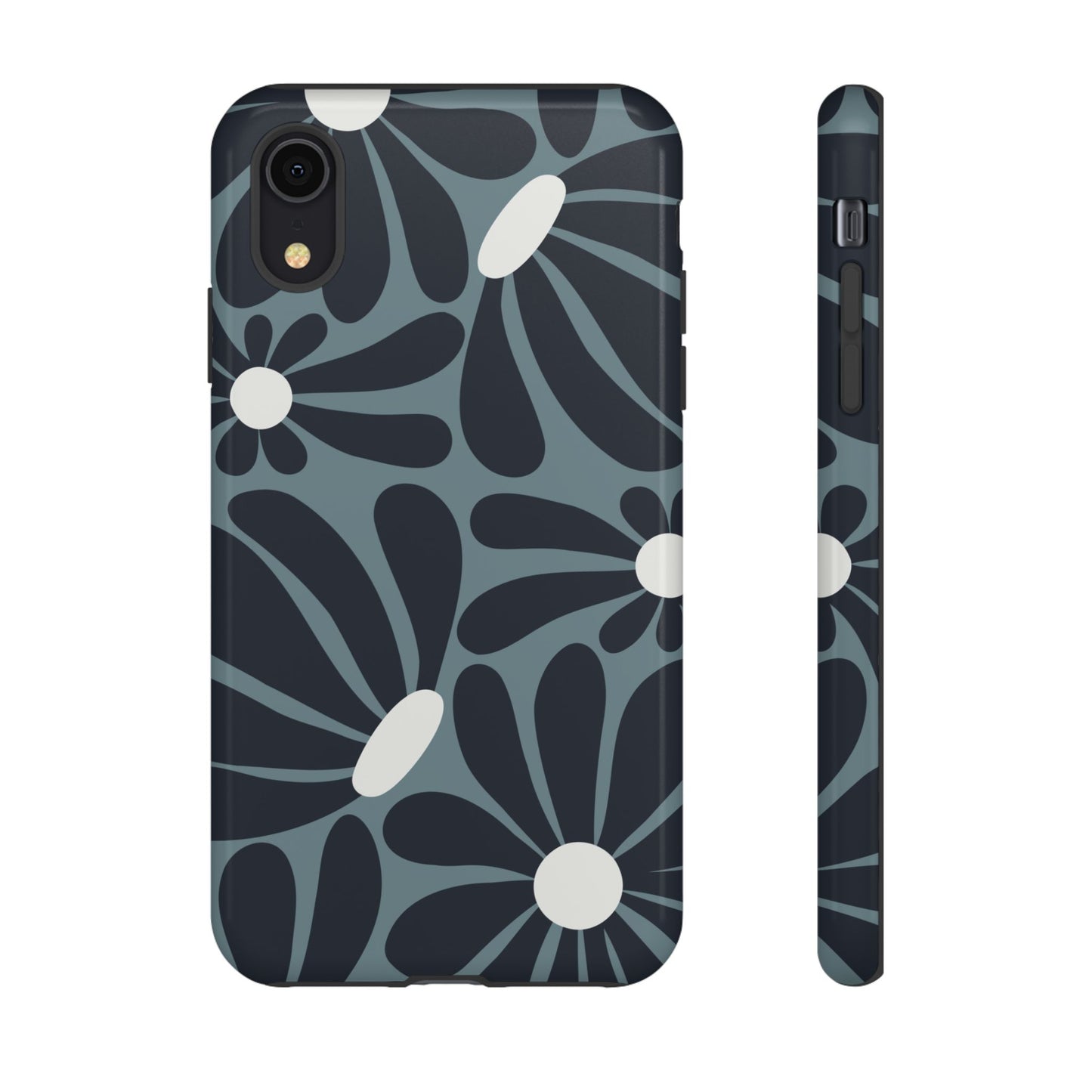 iPhone XR / Glossy Phone Case - ’Retro Navy Blue & White Daisy Pattern’ Phone Case