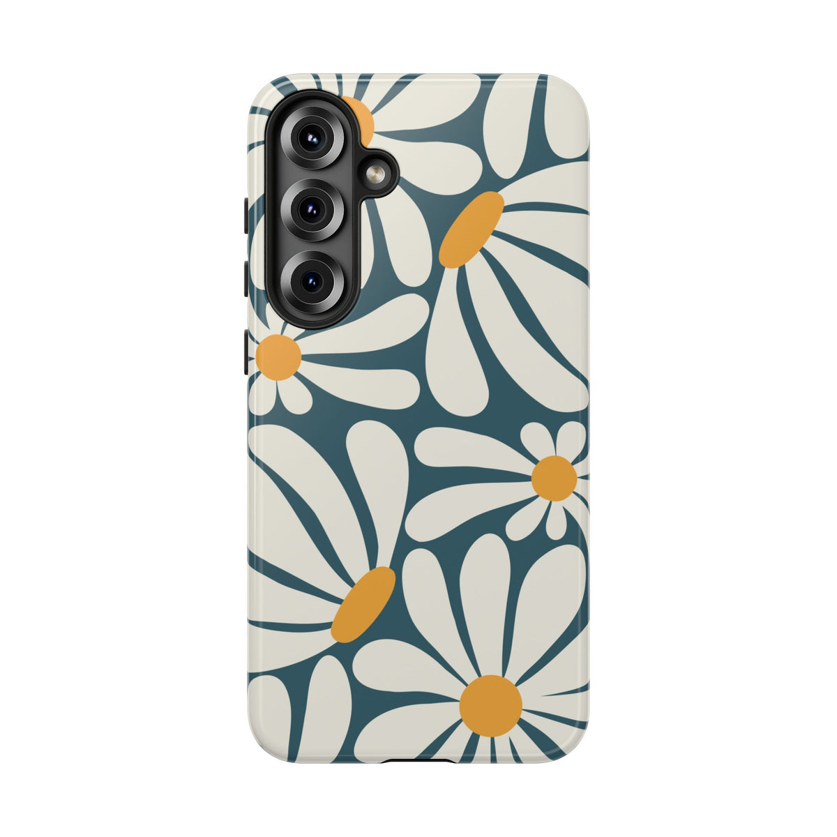 Retro Blue Daisy Pattern Phone Case - Blue Phone Case - Samsung Galaxy S25 Plus / Glossy