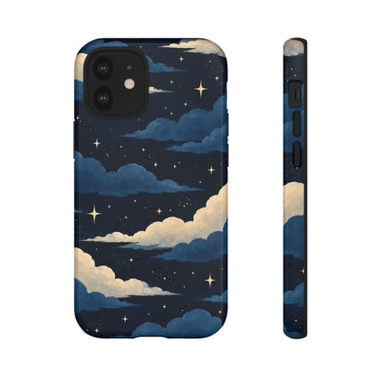 Illustrated Navy Blue Clouds & Stars Phone Case