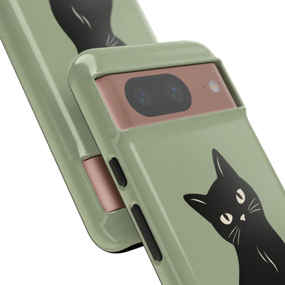 Minimalist Sage Green & Black Cat Phone Case