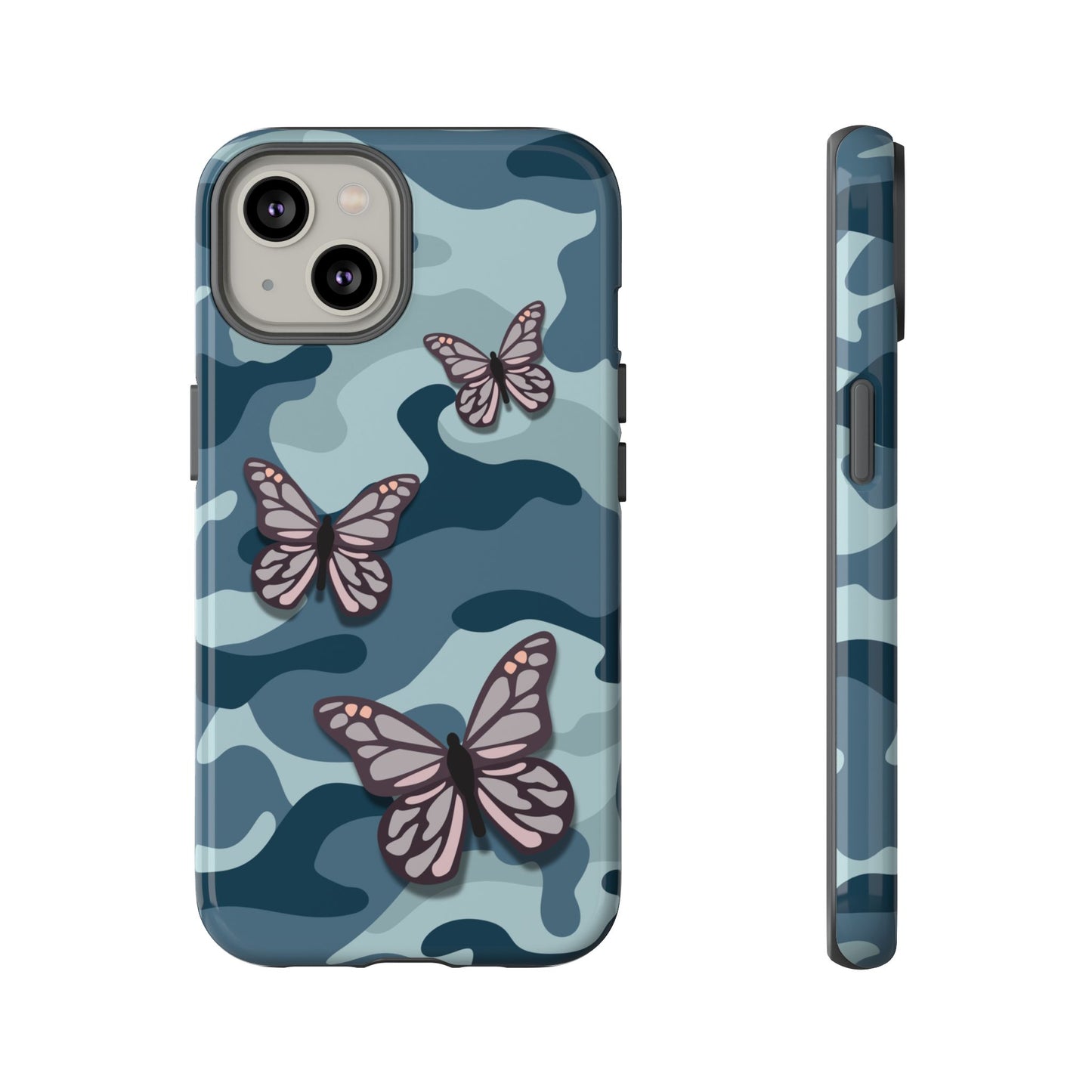 Dark Blue Butterfly Camo Phone Case - Blue Phone Case - iPhone 14 / Glossy