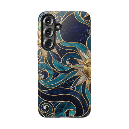 Elegant Teal & Gold Celestial Suns Phone Case