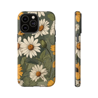 iPhone 14 Pro Max / Glossy Phone Case - Boho Chic Daisies Floral Pattern ’White & Yellow’ Phone Case