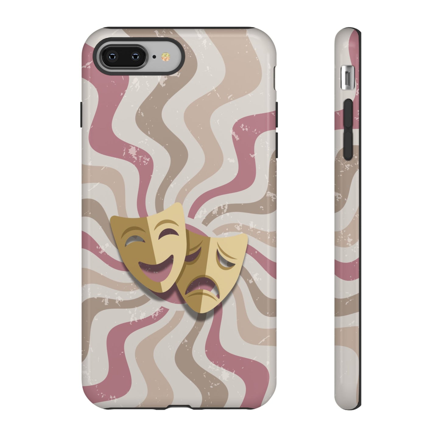 Comedy & Tragedy Masks – Pink Minimal Retro Wave Phone Case - Pink Phone Case - iPhone 8 Plus / Glossy