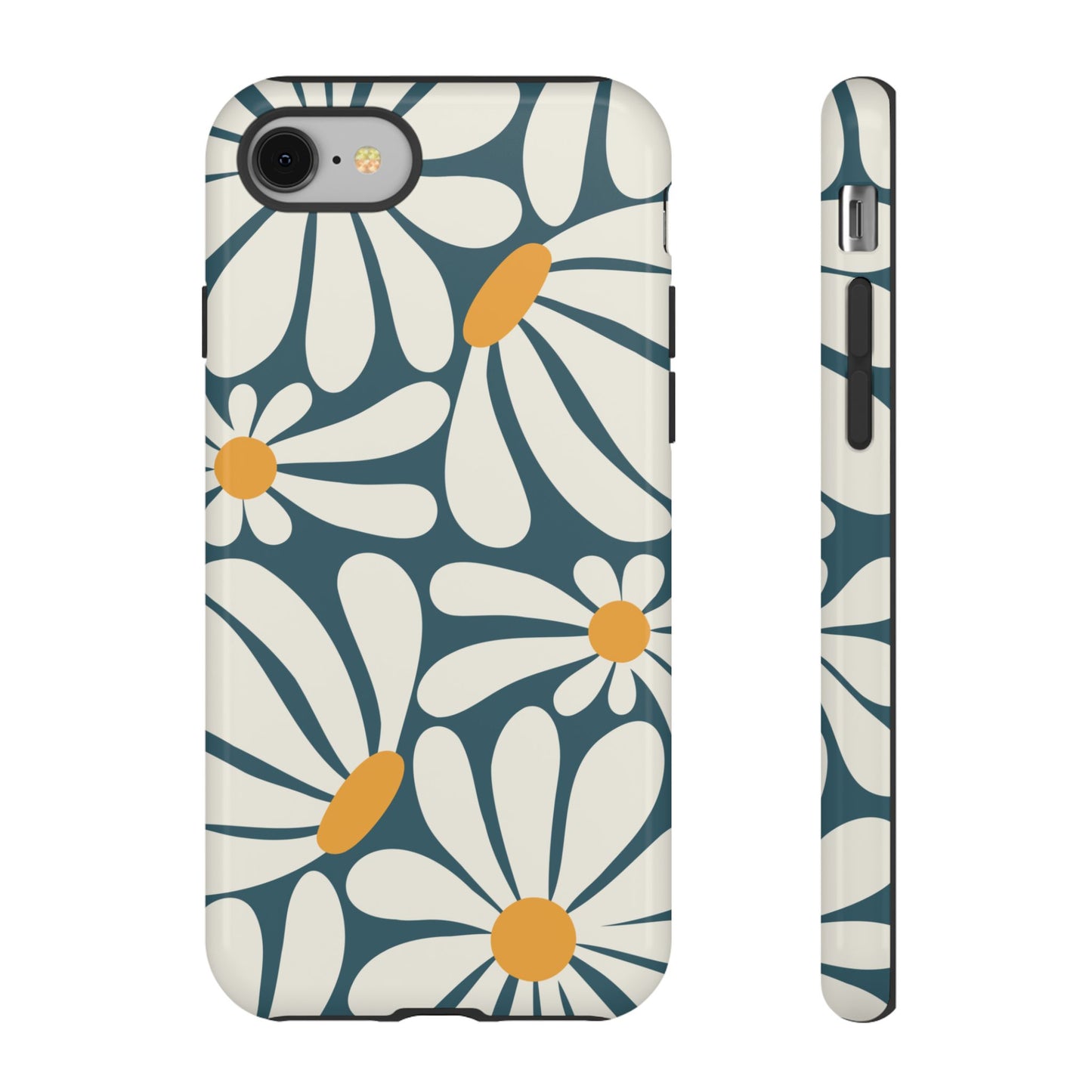 iPhone 8 / Glossy Phone Case - Retro Blue Daisy Pattern Phone Case