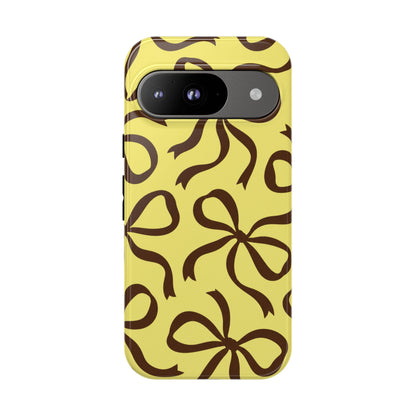 Bold Butter Yellow and Chocolate Brown Bow Pattern Phone Case