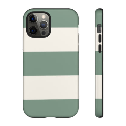 iPhone 12 Pro / Glossy Phone Case - Green & White Horizontal Stripe Pattern Phone Case