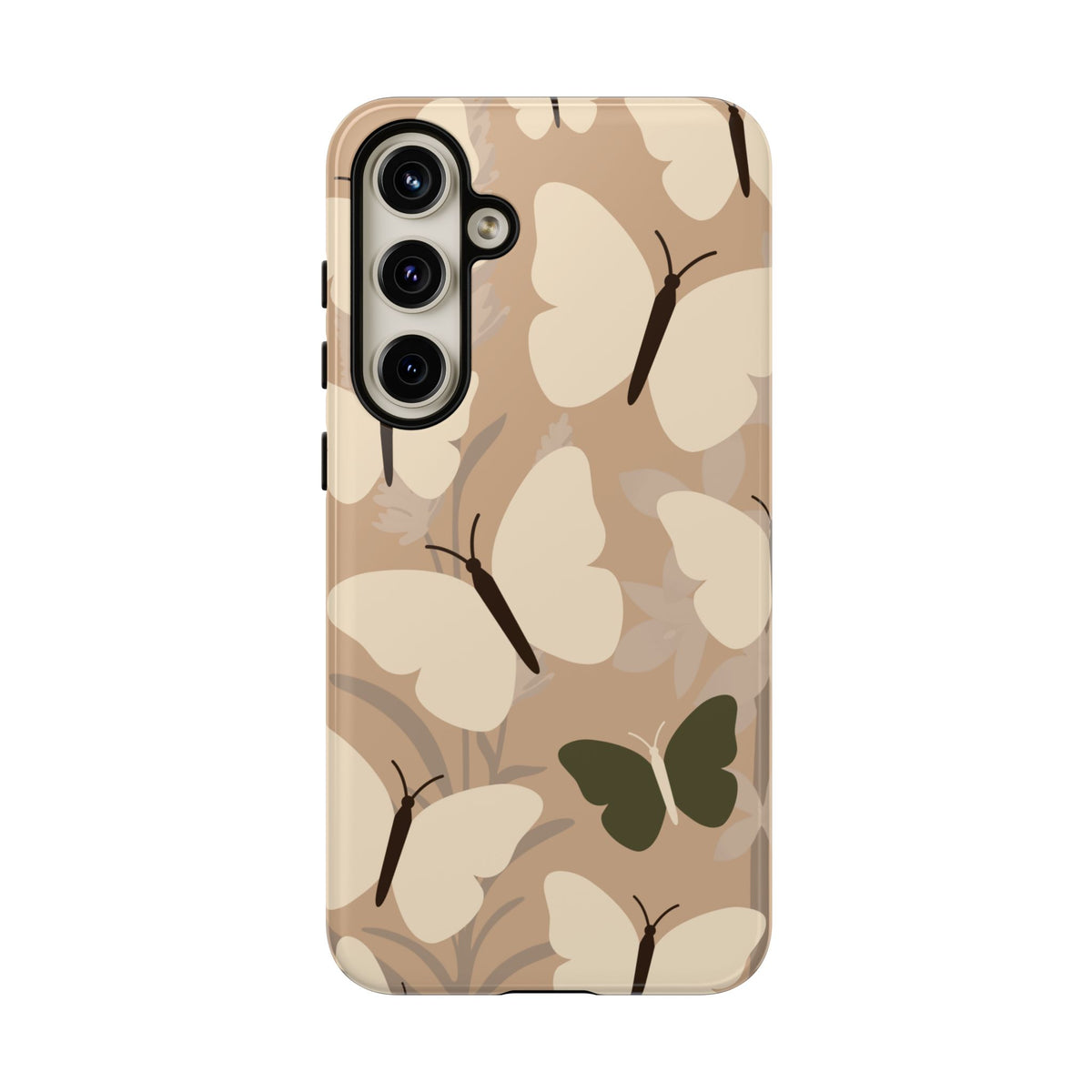 Minimalist Beige Butterfly Pattern Phone Case - Beige Phone Case - Samsung Galaxy S24 Plus / Glossy