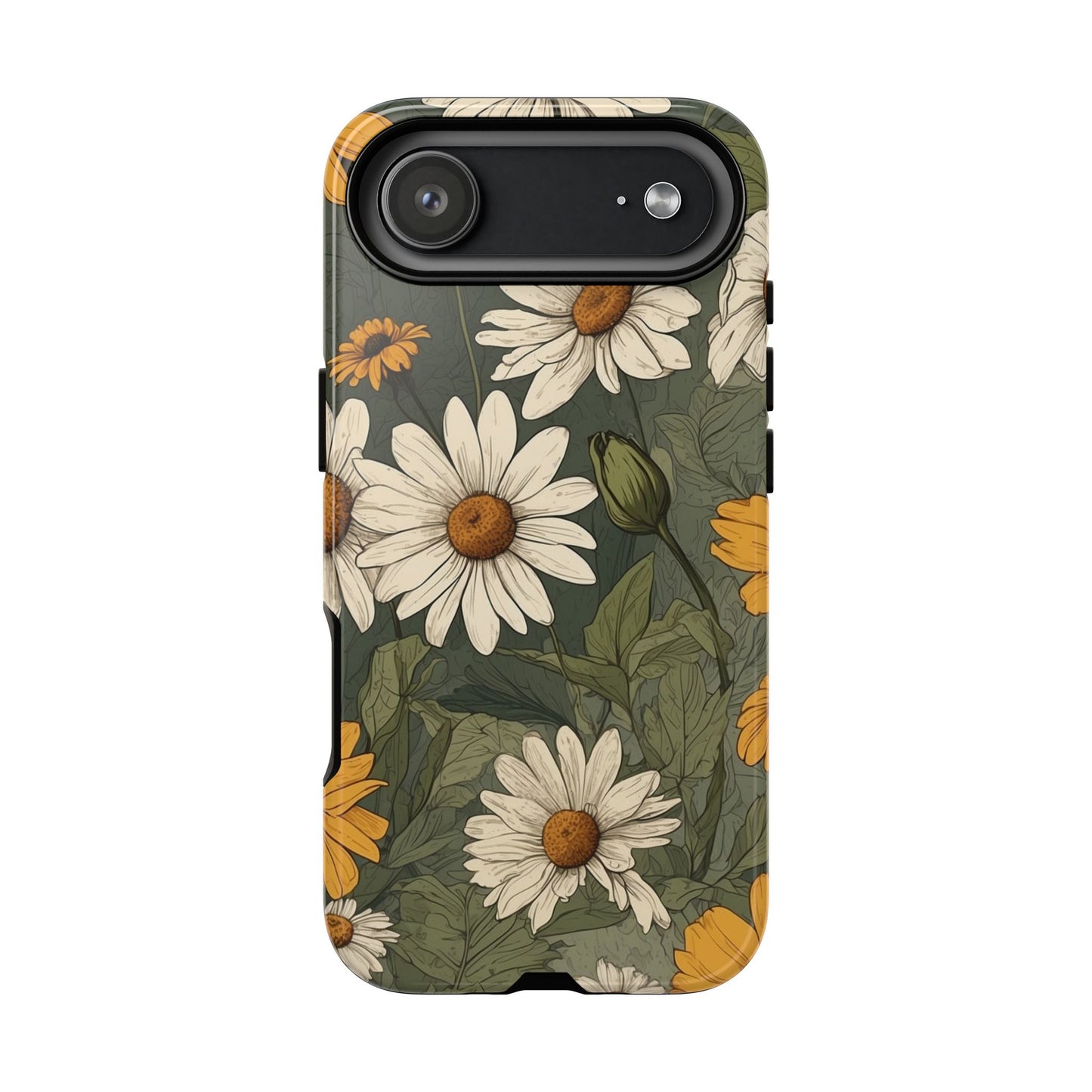iPhone 17 Air / Glossy Phone Case - Boho Chic Daisies Floral Pattern ’White & Yellow’ Phone Case