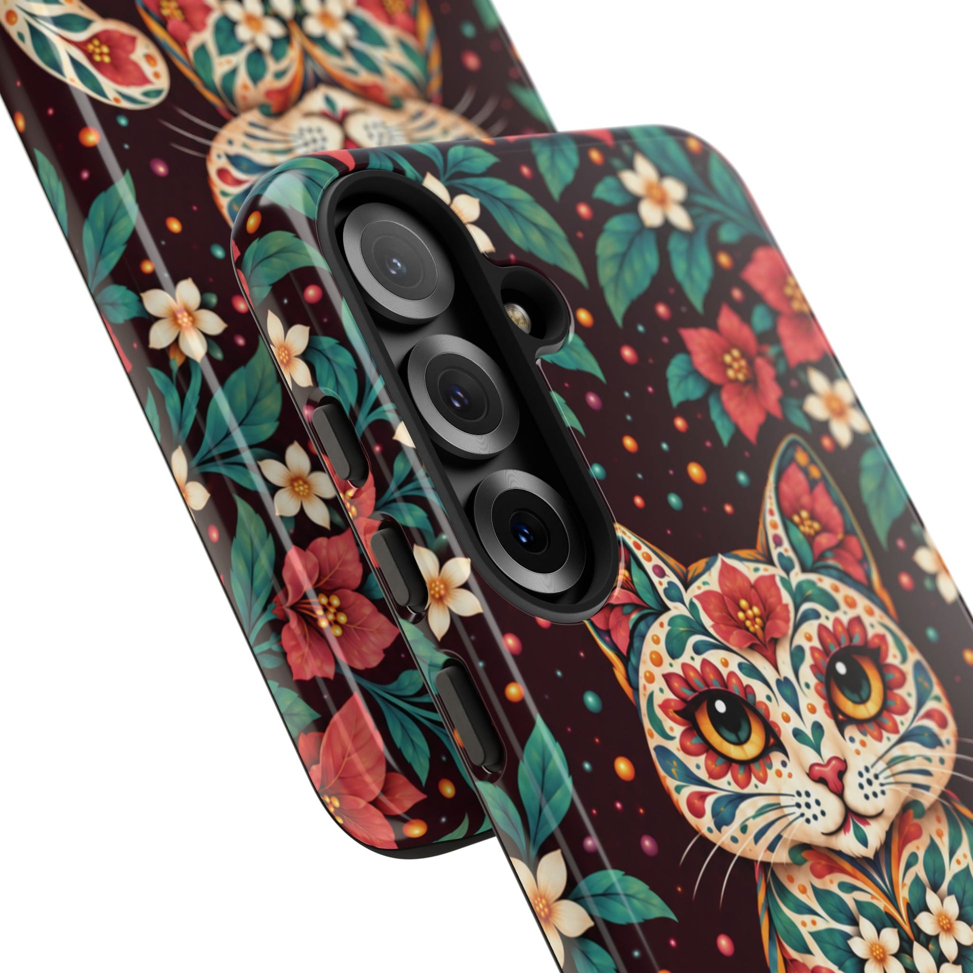 Vibrant Terracotta and Teal Calavera Cat Phone Case - Multicolor Phone Case