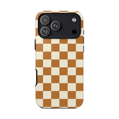 iPhone 17 Pro Max / Glossy Phone Case - ’Orange & White Checkered Pattern’ Phone Case