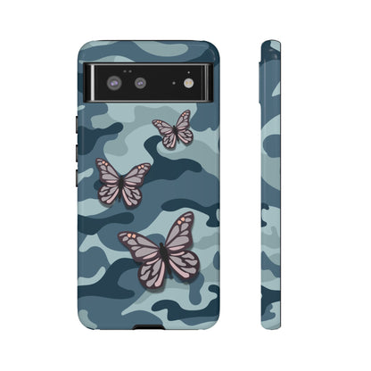 Dark Blue Butterfly Camo Phone Case - Blue Phone Case - Google Pixel 6 / Glossy