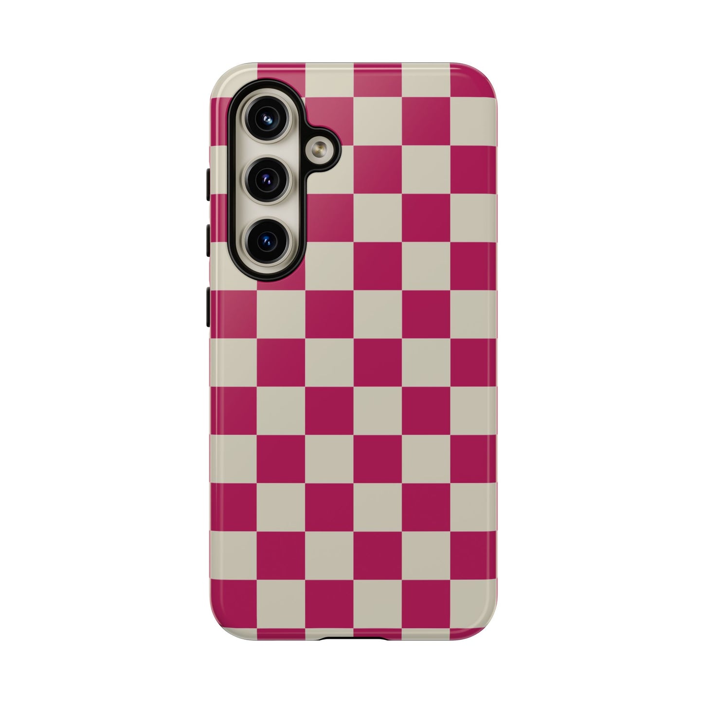 Samsung Galaxy S24 / Glossy Phone Case - ’Pink & White Checkered Pattern’ Phone Case